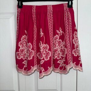 Solitaire Embroidered Fushia‎ Mini Skirt Fairycore size medium Rayon